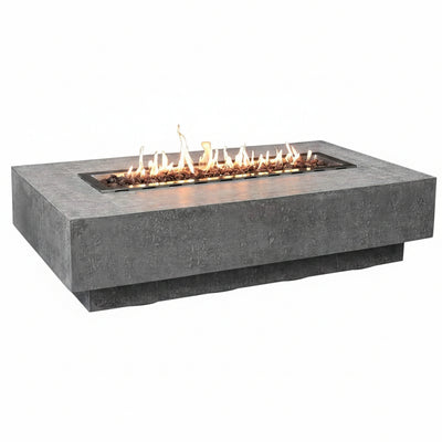 Hampton Fire Table Outdoor Fire Pit 56" X 32" Cast Concrete Firepit Includes Lava Rocks 45,000 Btus Outdoor Fireplace for Patio Furniture Set, Deck, Porch, Outdoor Heater - Liquid Propane