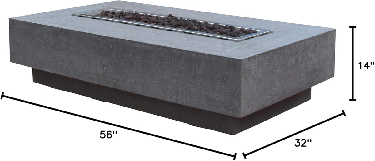 Hampton Fire Table Outdoor Fire Pit 56" X 32" Cast Concrete Firepit Includes Lava Rocks 45,000 Btus Outdoor Fireplace for Patio Furniture Set, Deck, Porch, Outdoor Heater - Liquid Propane