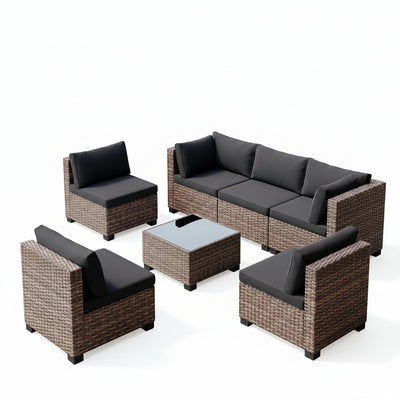 7 Pieces Outdoor Patio Furniture Set, All-Weather PE Rattan Outdoor Patio Sectio