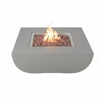 Westport 34 In. X 14 In. Grey round Concrete Propane Pit Table with Electronic Ignition Cover and Lava Rock
