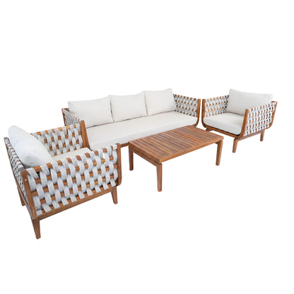 4 Pcs Outdoor Patio Furniture Set with Teak Finish Frame - Acacia Wood