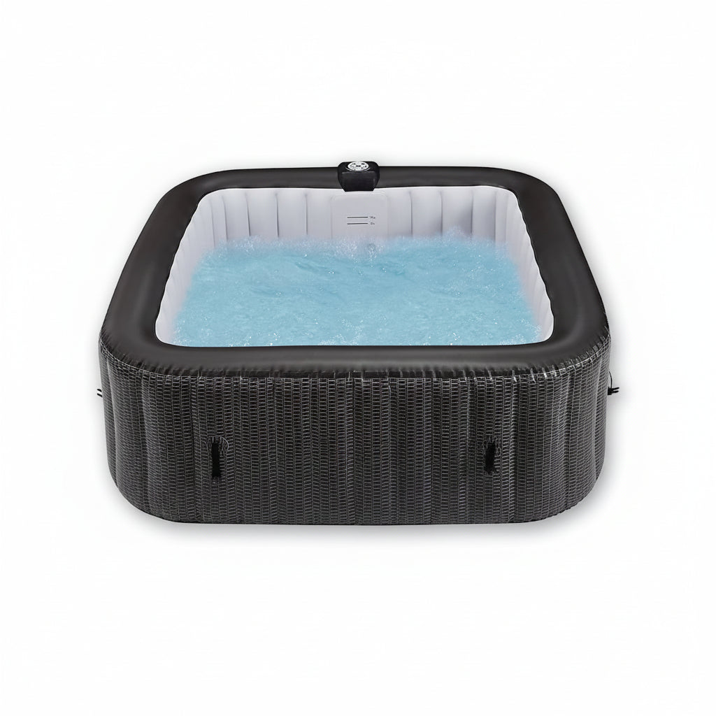 73" 4-6 Person Inflatable Hot Tub Outdoor Square Spa Pool Built in Heater Pump, 130 Massage Jets, Black