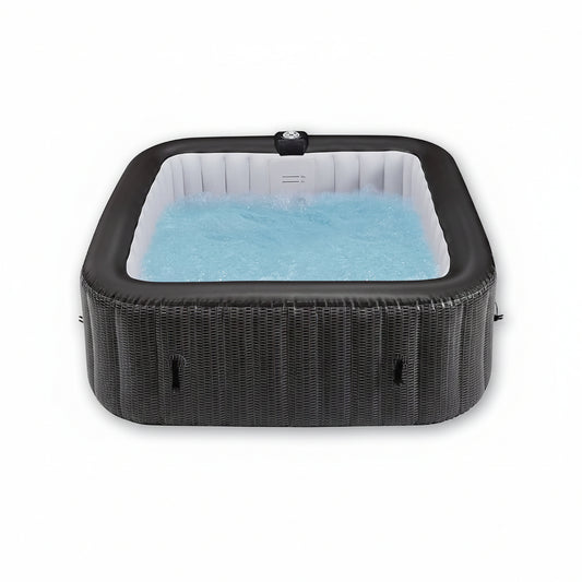73" 4-6 Person Inflatable Hot Tub Outdoor Square Spa Pool Built in Heater Pump, 130 Massage Jets, Black