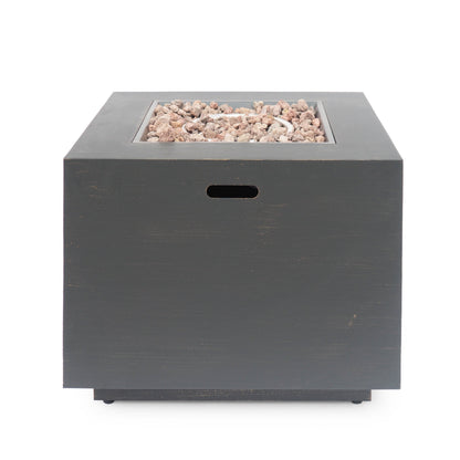 Outdoor Iron Square Propane Fire Pit with 50,000 BTU - Brushed Brown