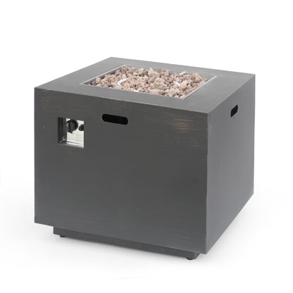 Outdoor Iron Square Propane Fire Pit with 50,000 BTU - Brushed Brown