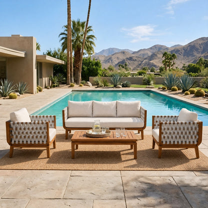 4 Pcs Outdoor Patio Furniture Set with Teak Finish Frame - Acacia Wood