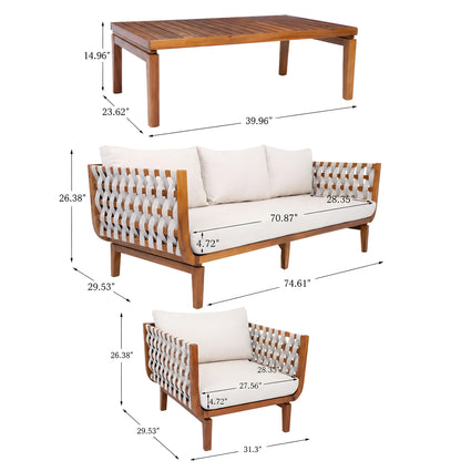 4 Pcs Outdoor Patio Furniture Set with Teak Finish Frame - Acacia Wood
