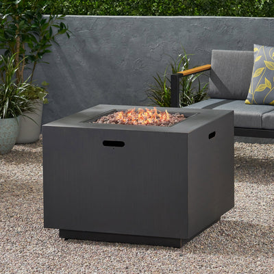 Outdoor Iron Square Propane Fire Pit with 50,000 BTU - Brushed Brown