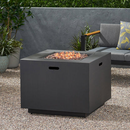 Outdoor Iron Square Propane Fire Pit with 50,000 BTU - Brushed Brown