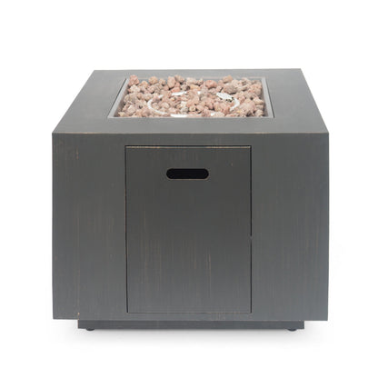Outdoor Iron Square Propane Fire Pit with 50,000 BTU - Brushed Brown