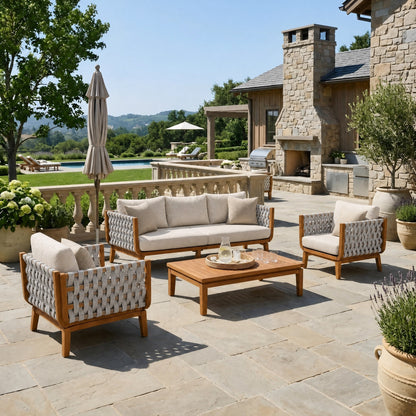 4 Pcs Outdoor Patio Furniture Set with Teak Finish Frame - Acacia Wood