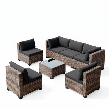 7 Pieces Outdoor Patio Furniture Set, All-Weather PE Rattan Outdoor Patio Sectio
