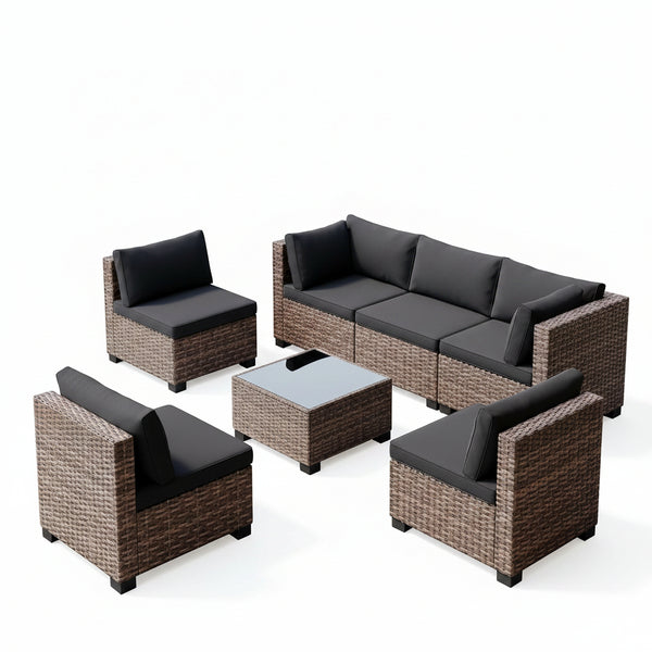 7 Pieces Outdoor Patio Furniture Set, All-Weather PE Rattan Outdoor Patio Sectio