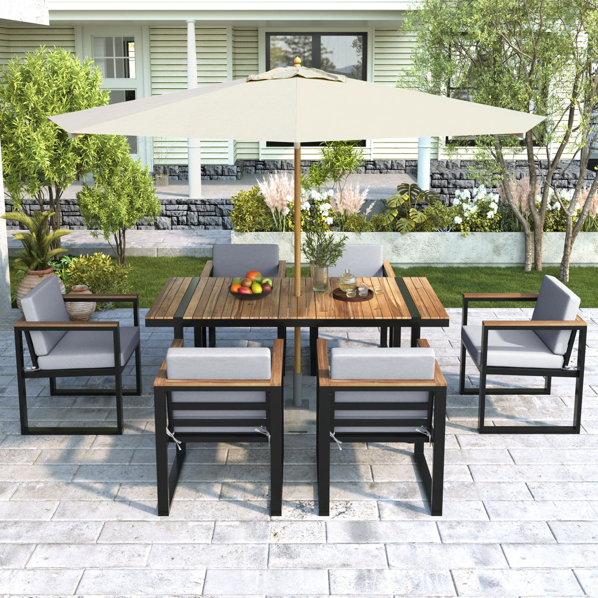 7 Pieces Outdoor Dining Set Patio Dining Table And Chair Set With And Removable Cushions For Patio