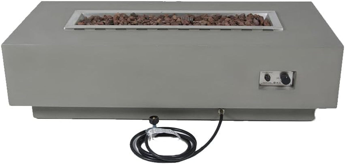 Granville Fire Table Outdoor Fire Pit 60" X 27" Cast Concrete Firepit Includes Lava Rocks 45,000 Btus Outdoor Fireplace for Patio Furniture Set, Deck, Porch, Outdoor Heater - Natural Gas