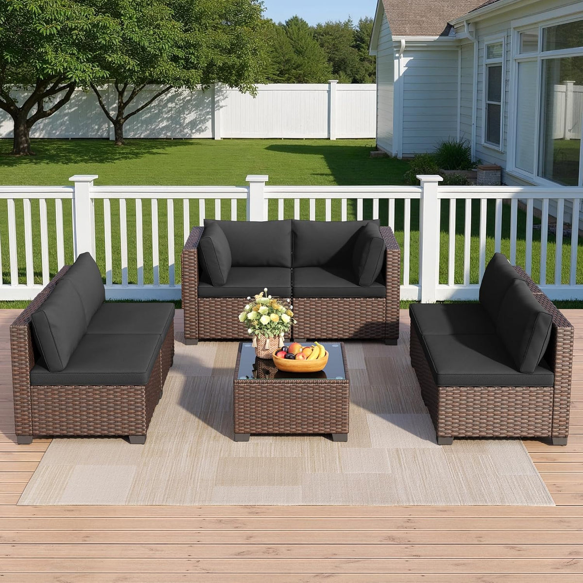 7 Pieces Outdoor Patio Furniture Set, All-Weather PE Rattan Outdoor Patio Sectio