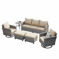 Patio Furniture Set, 6 Pieces Outdoor Patio Set, All-Weather Wicker Rattan Outdoor Furniture Set with Swivel Chairs for Poolside, Backyard, Gray Wicker Khaki Cushions