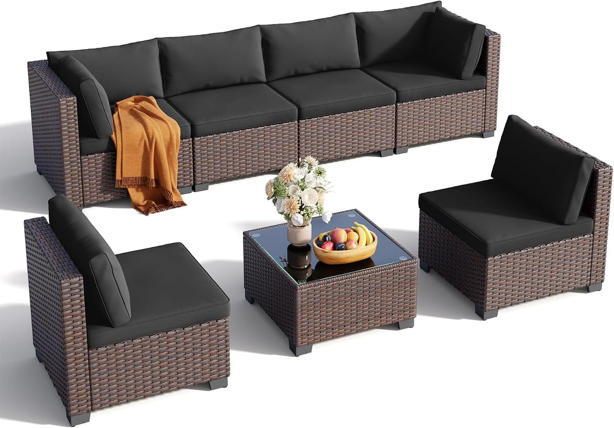 7 Pieces Outdoor Patio Furniture Set, All-Weather PE Rattan Outdoor Patio Sectio