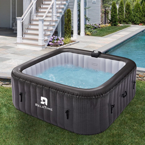 73" 4-6 Person Inflatable Hot Tub Outdoor Square Spa Pool Built in Heater Pump, 130 Massage Jets, Black