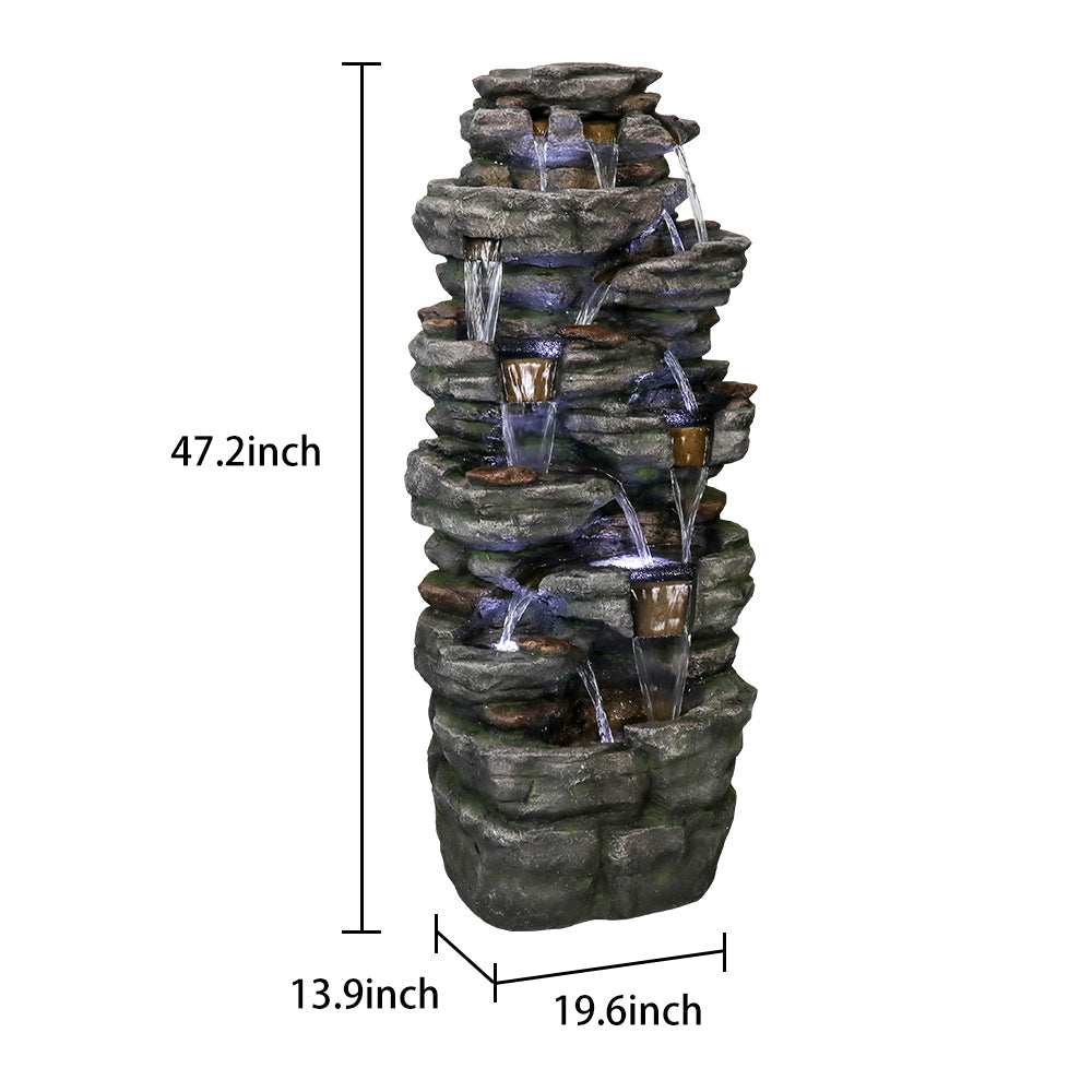Resin Jagged Shale Outdoor Waterfall Fountain 13 Streams