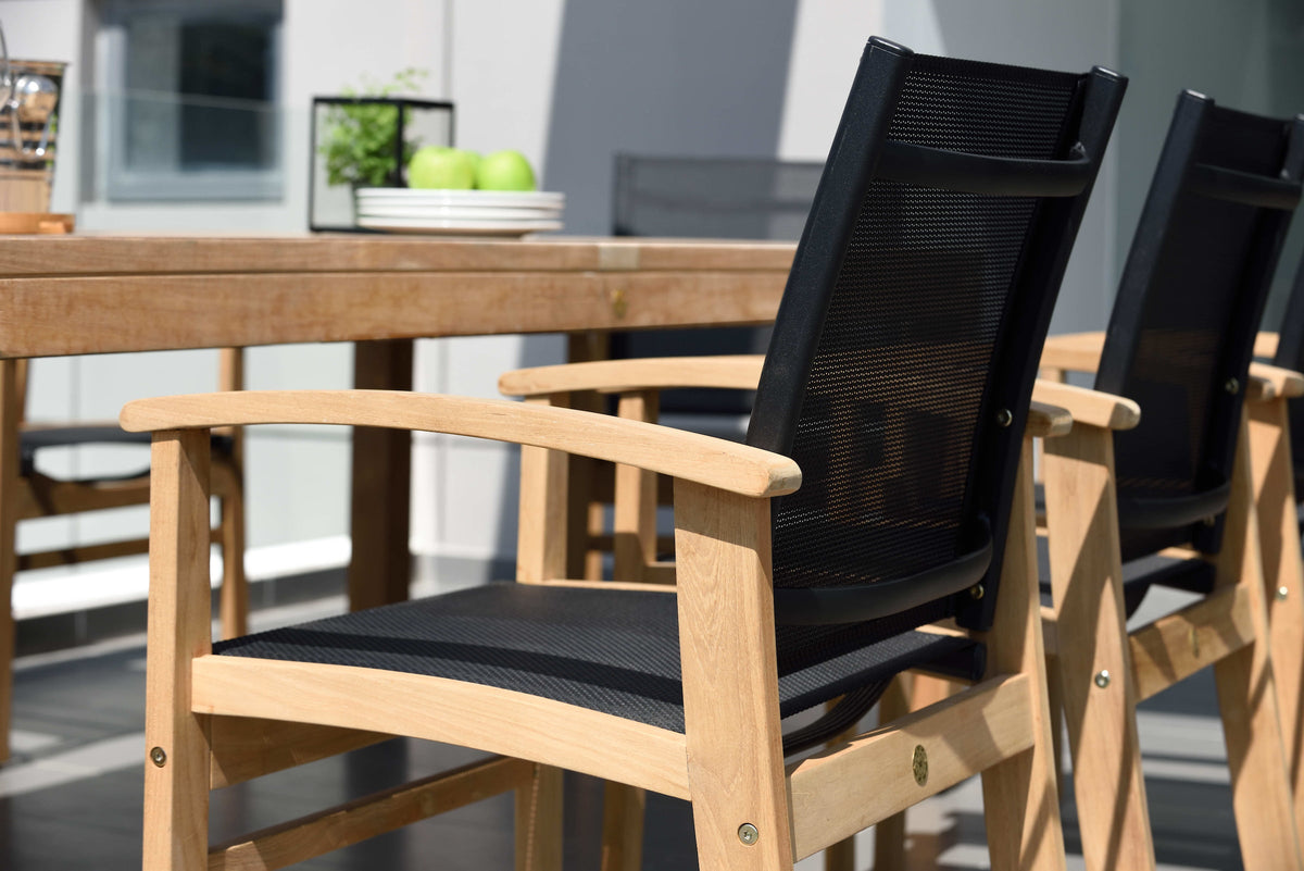 Rinjani Rectangular Teak Table and Fortuna Armchair Dining Set
