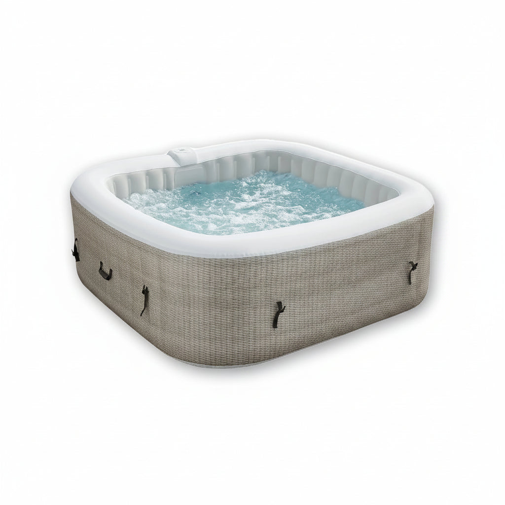 Inflatable Outdoor Hot Tub for 6 Person Square Spa with 120 Bubble Jets, Filter Cartridges