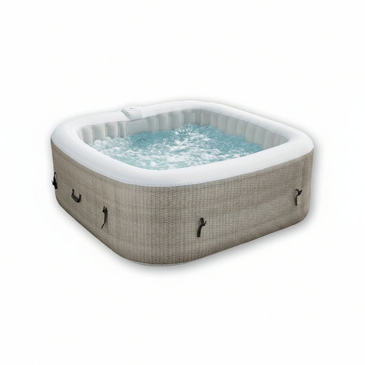 Inflatable Outdoor Hot Tub for 6 Person Square Spa with 120 Bubble Jets, Filter Cartridges