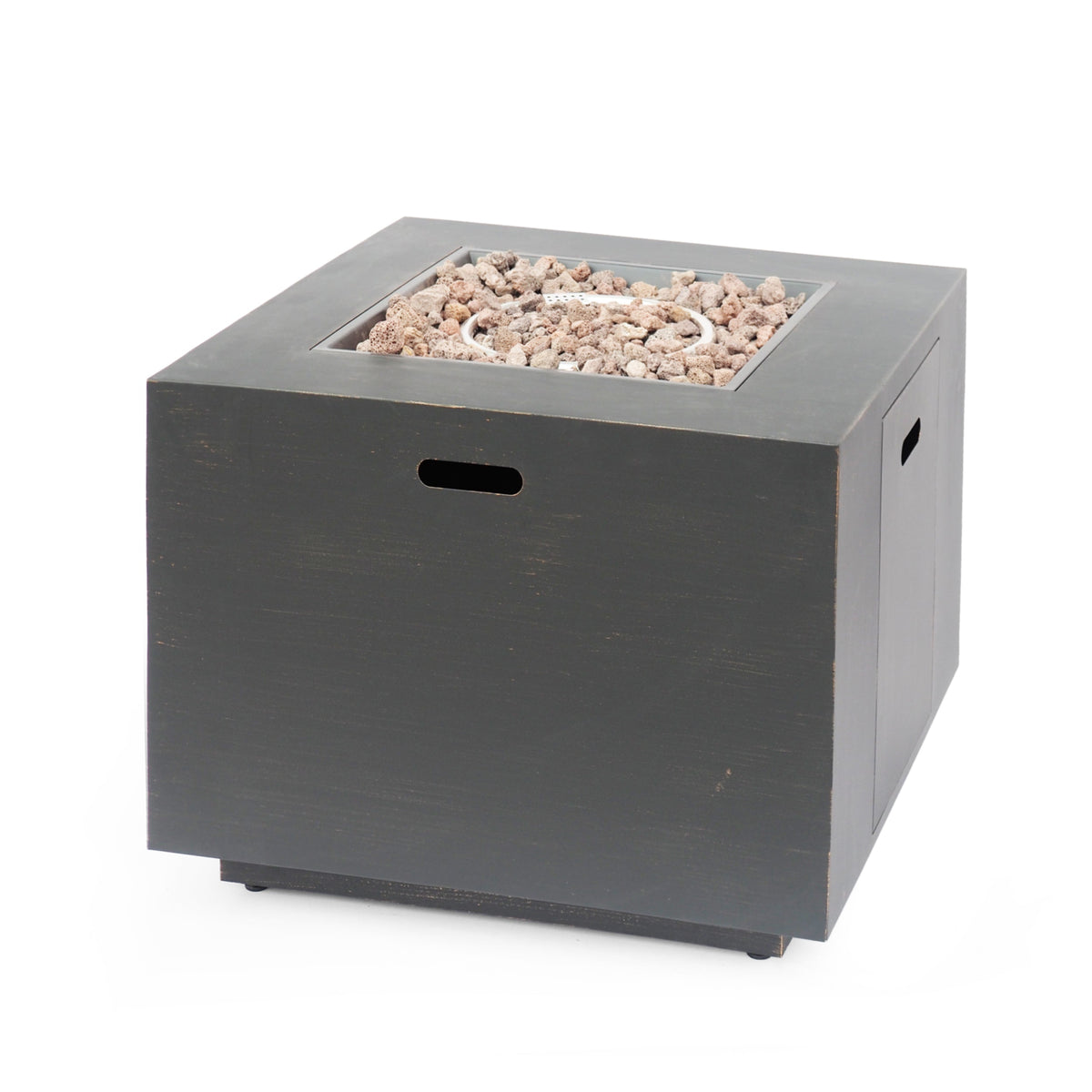 Outdoor Iron Square Propane Fire Pit with 50,000 BTU - Brushed Brown