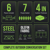 Patio Furniture Set 6-Piece Outdoor Patio Conversation Set with Green Cushions Lawn Furniture — Results & Stats