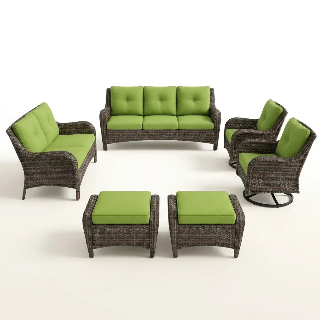 Patio Furniture Set 6-Piece Outdoor Patio Conversation Set with Green Cushions Lawn Furniture — Studio Shot