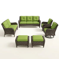 Patio Furniture Set 6-Piece Outdoor Patio Conversation Set with Green Cushions Lawn Furniture — Studio Shot