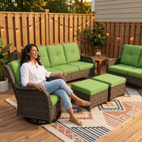Patio Furniture Set 6-Piece Outdoor Patio Conversation Set with Green Cushions Lawn Furniture — Lifestyle