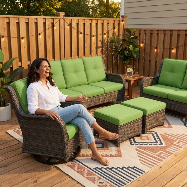 Patio Furniture Set Designed for Outdoor Living, 6-Piece Seating, Steel Frame, Swivel Rocker Chairs