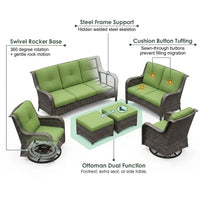 Patio Furniture Set 6-Piece Outdoor Patio Conversation Set with Green Cushions Lawn Furniture — How It Works